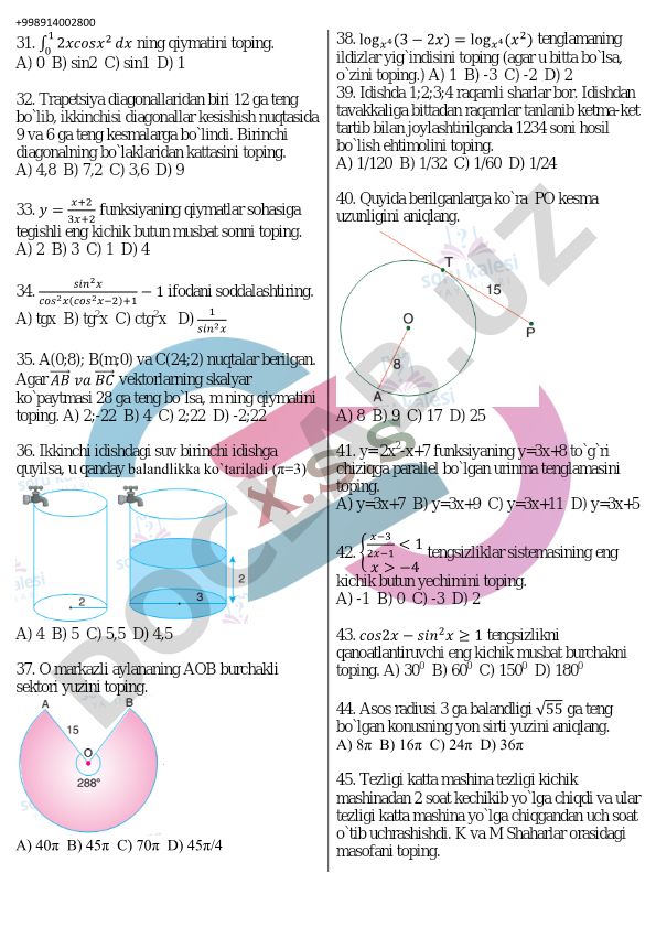 Matematika va geometriya masalalari to'plami