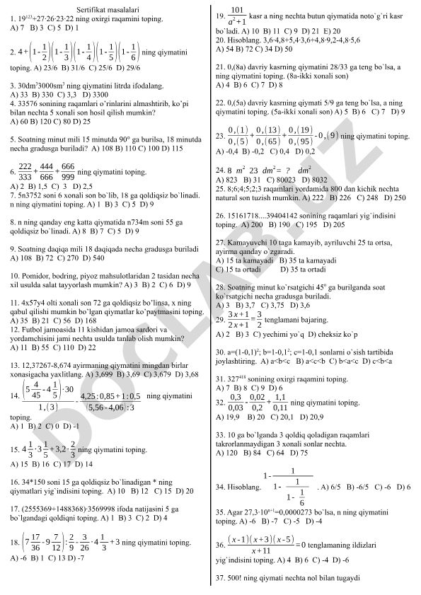 Matematika va mantiqiy masalalar to'plami
