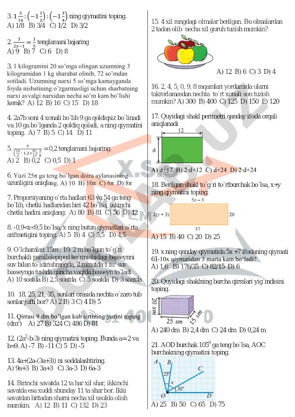 Matematika masalalari to'plami