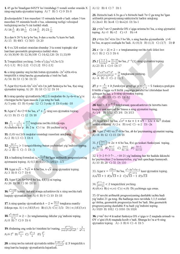 Matematika masalalari to'plami