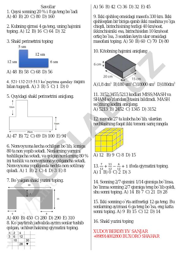 Matematika va mantiqiy masalalar to'plami