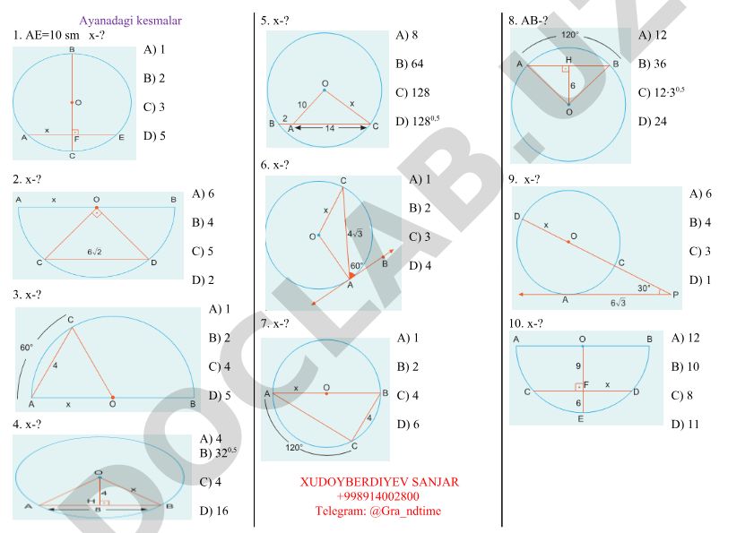 Geometriya test savollari va javoblari