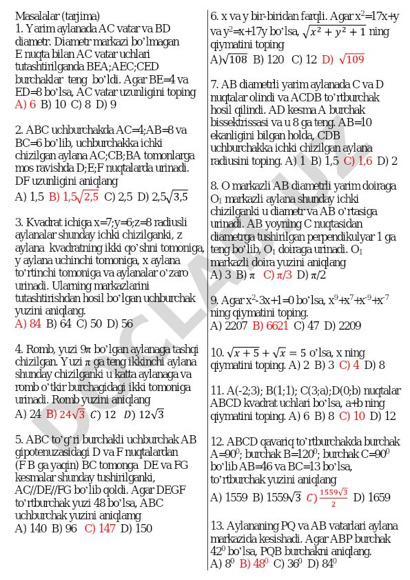 Geometriya masalalari to'plami