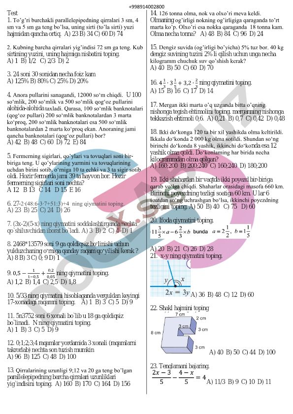 Matematika masalalari to'plami