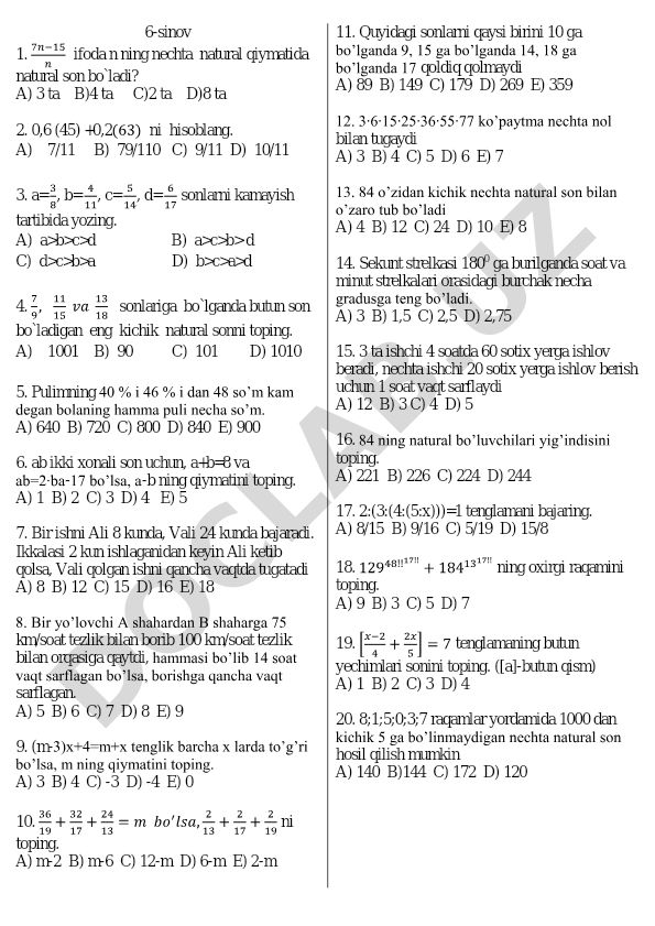 Matematika masalalari to'plami