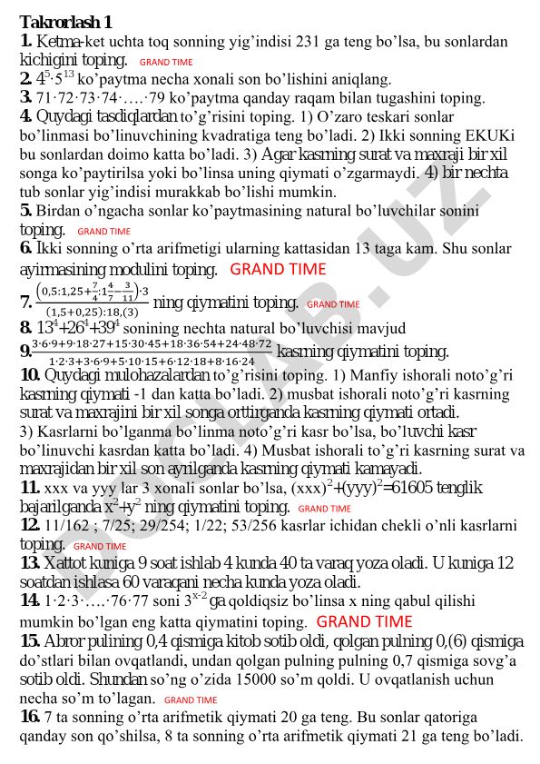 Matematika masalalari to'plami