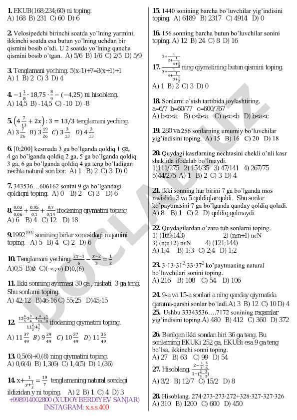 Matematika masalalari to'plami