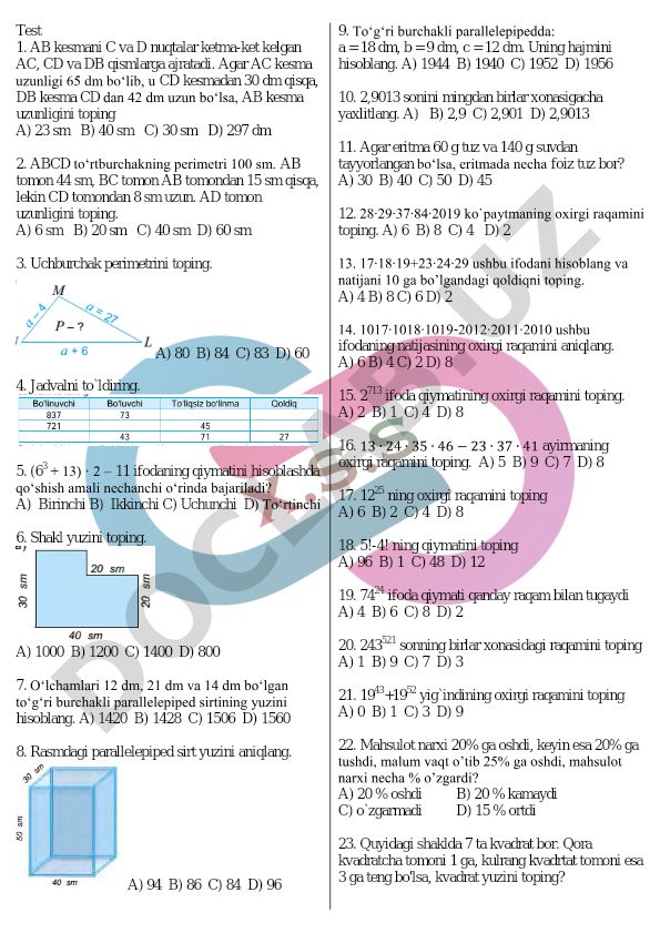 Matematika masalalari to'plami
