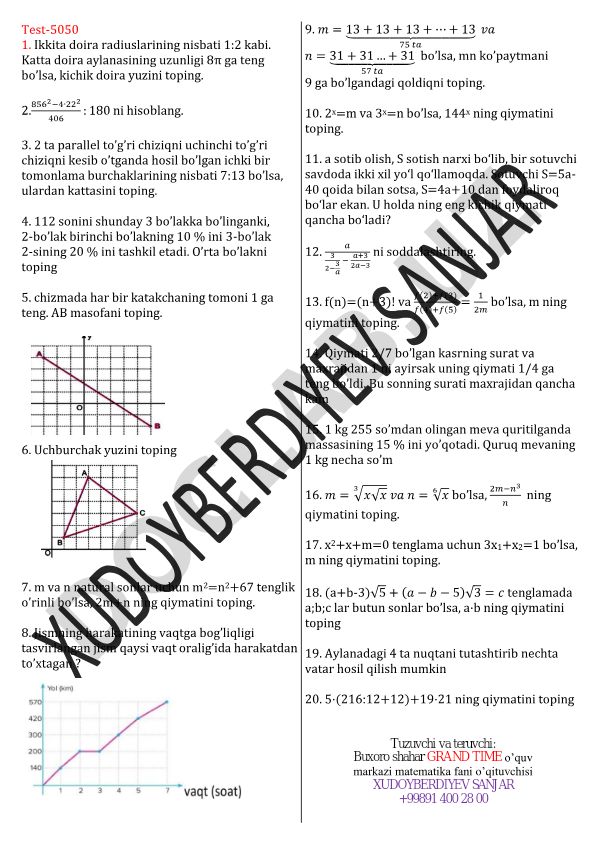 Matematika va geometriya masalalari to'plami