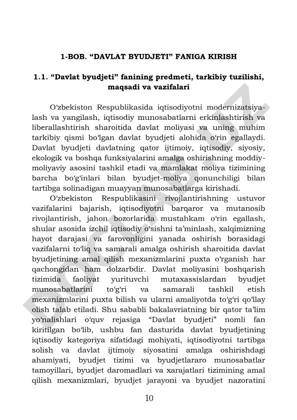 Davlat byudjeti fanining predmeti, tuzilishi, maqsadi va vazifalari