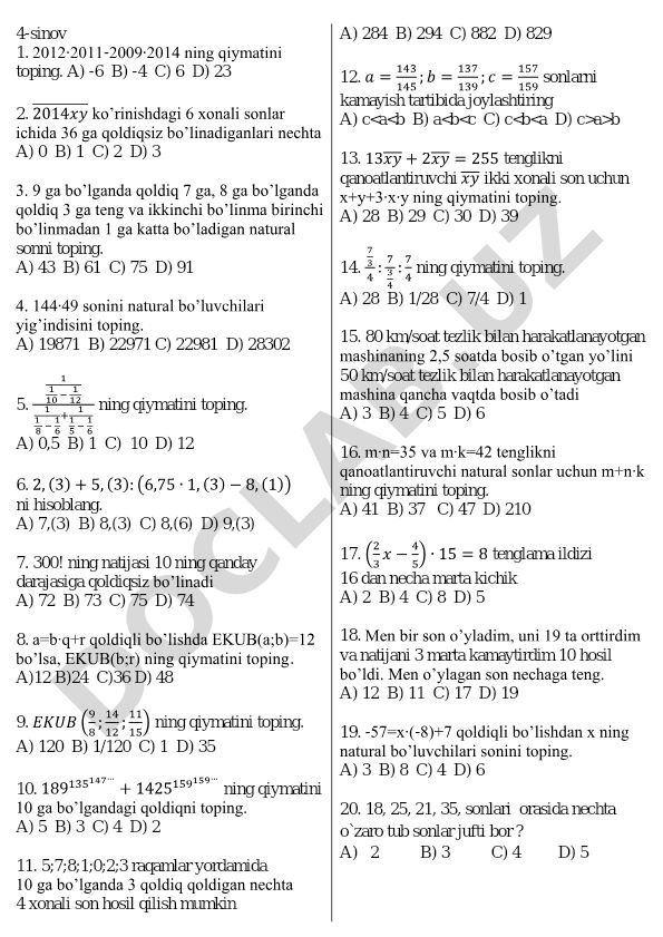 Matematika masalalari to'plami