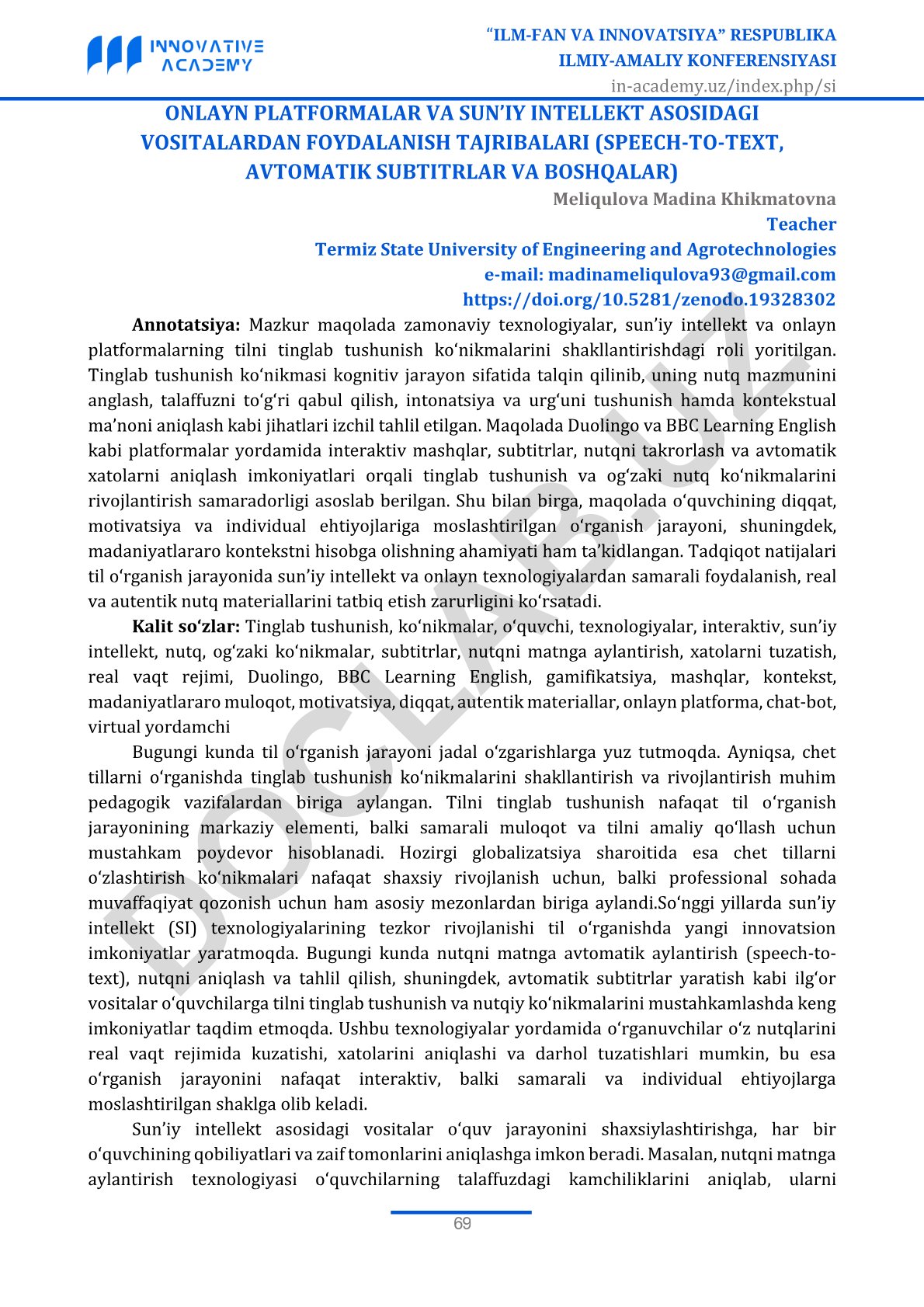 Onlayn platformalar va sun'iy intellekt asosidagi vositalardan foydalanish tajribalari