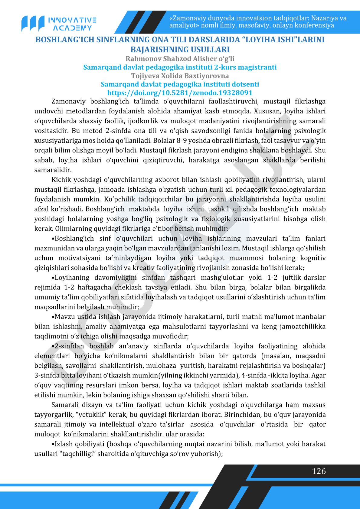 Boshlang'ich sinflarda ona tili darslarida loyiha ishlarini bajarish usullari