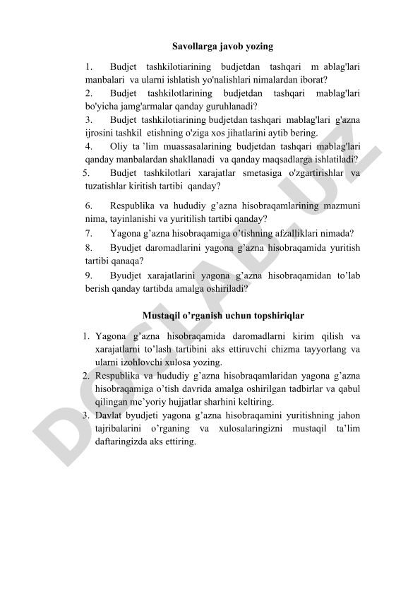 Budjet tashkilotlarining budjetdan tashqari mablag'lari va g'azna ijrosi