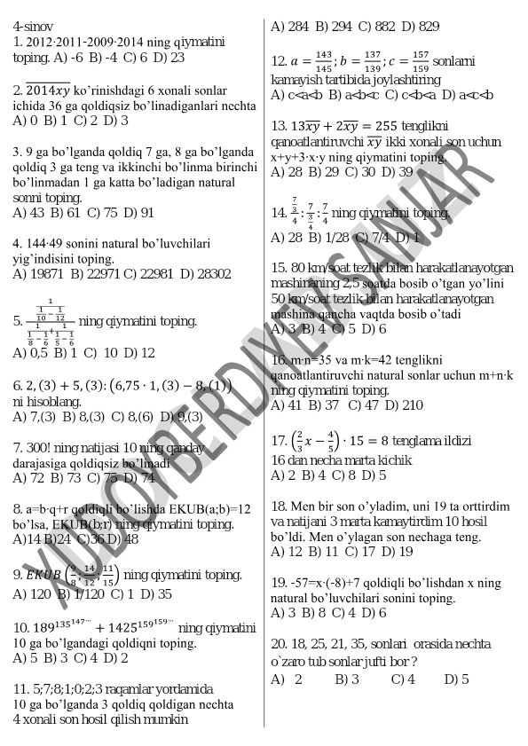 Matematik masalalar to'plami