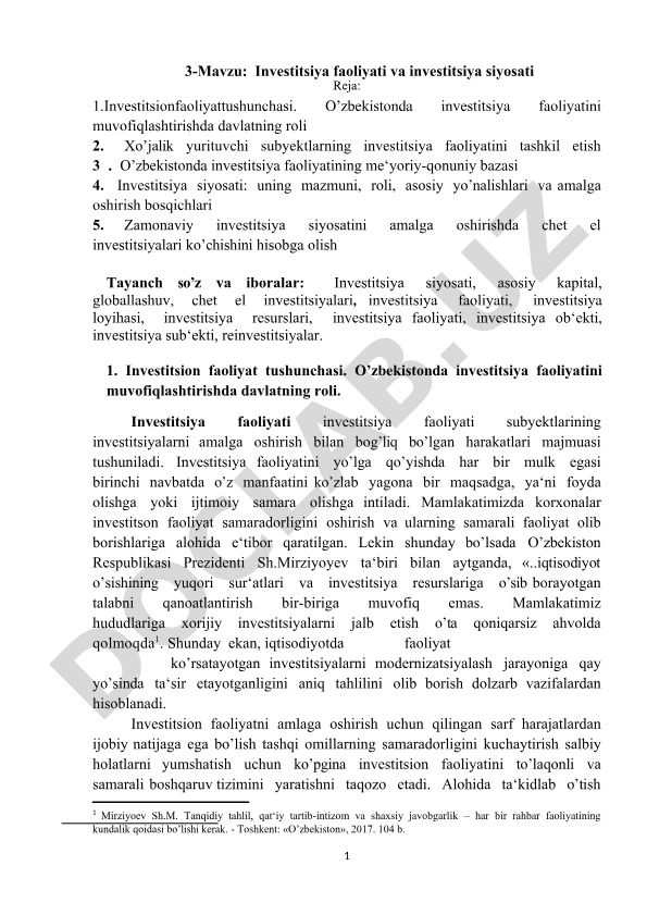Investitsiya faoliyati va investitsiya siyosati