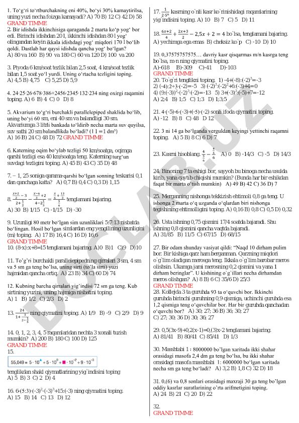 Matematika masalalari to'plami
