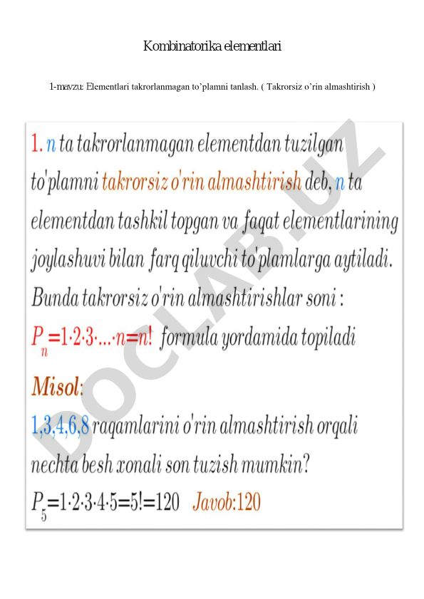 Kombinatorika elementlari va masalalari