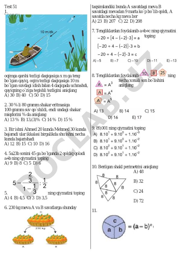 Matematika va fizika masalalari to'plami