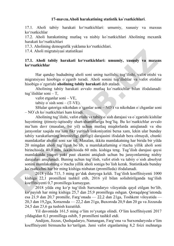 Aholi harakatining statistik ko'rsatkichlari