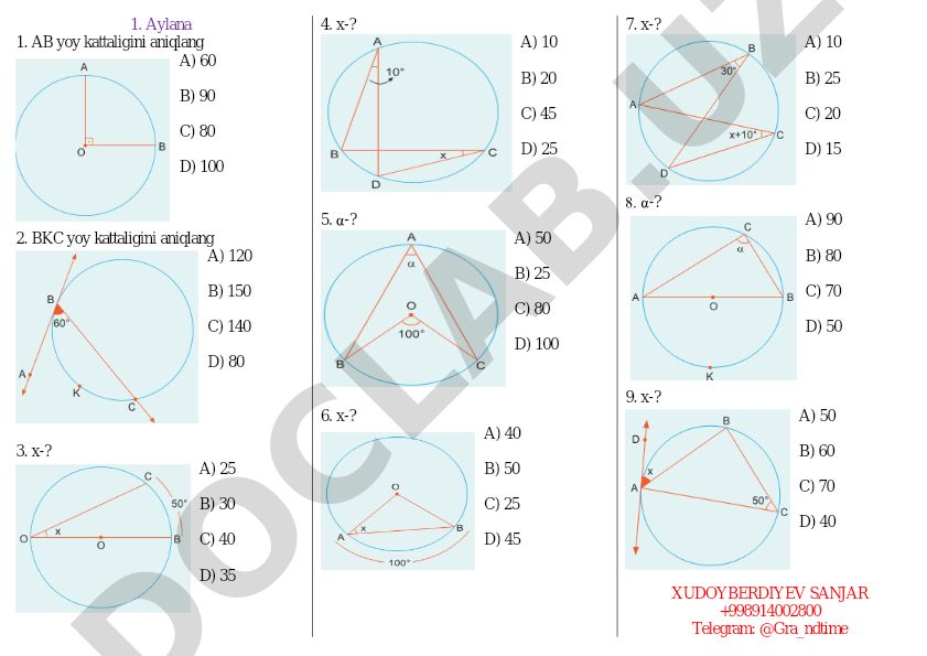 Geometriya test savollari va masalalari