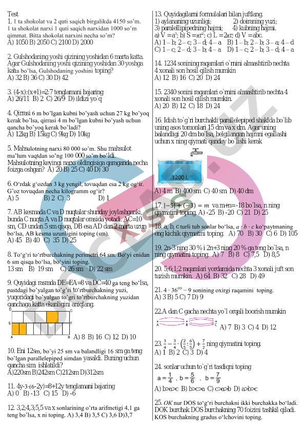 Matematika masalalari to'plami