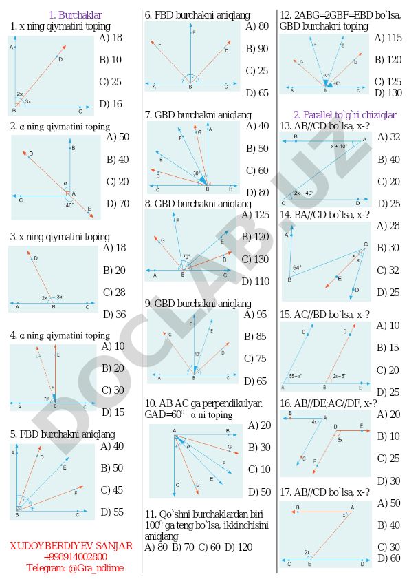 Geometriya test savollari va masalalari