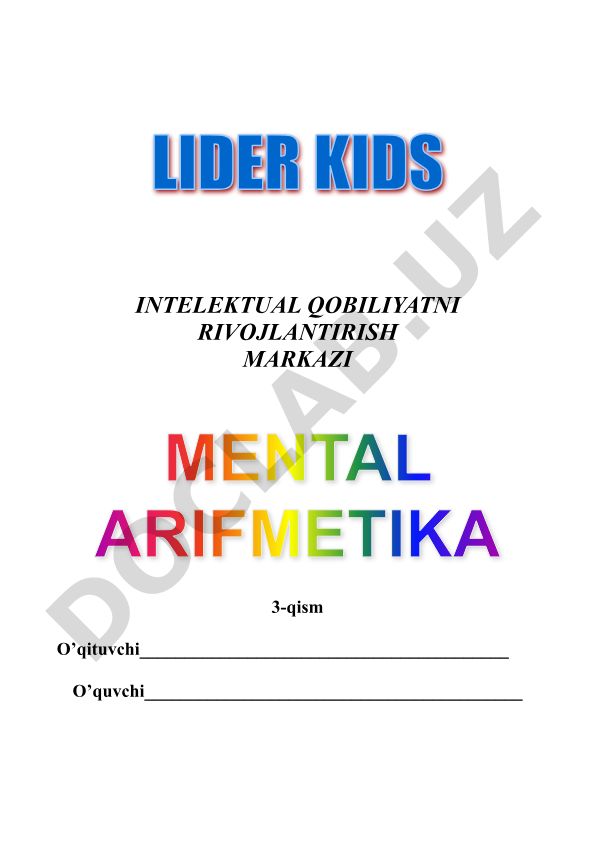 Lider Kids mental arifmetika katta do'st formulalari +9=+10-1