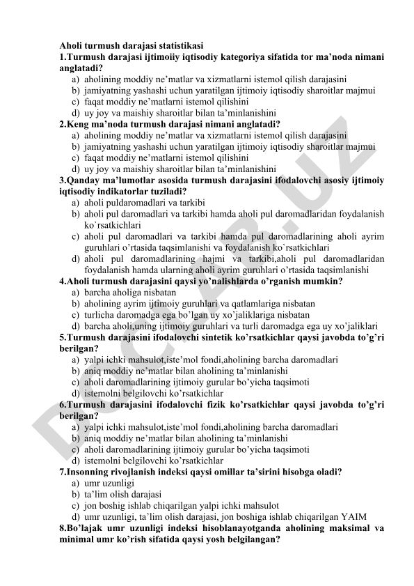 Aholi turmush darajasi statistikasi