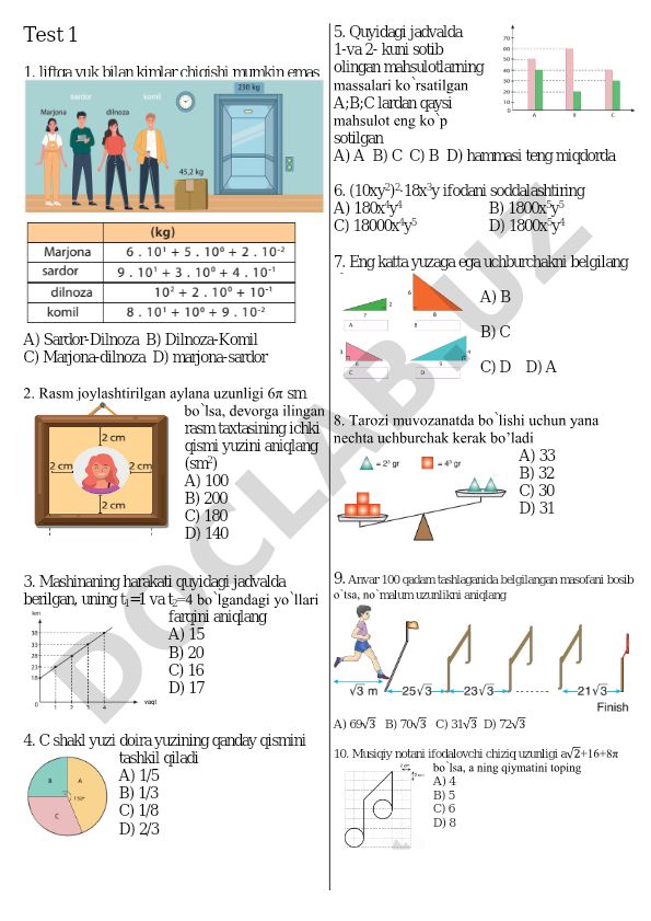 Matematika va fizika fanlaridan test savollari