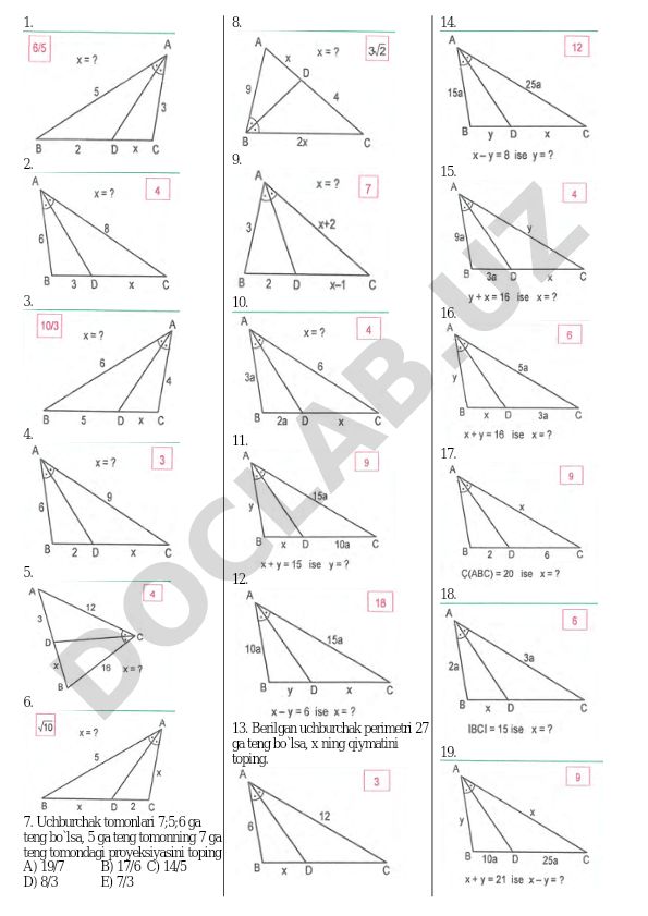 Uchburchak geometriyasi masalalari to'plami