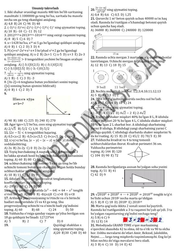 Matematika va geometriya masalalari to'plami