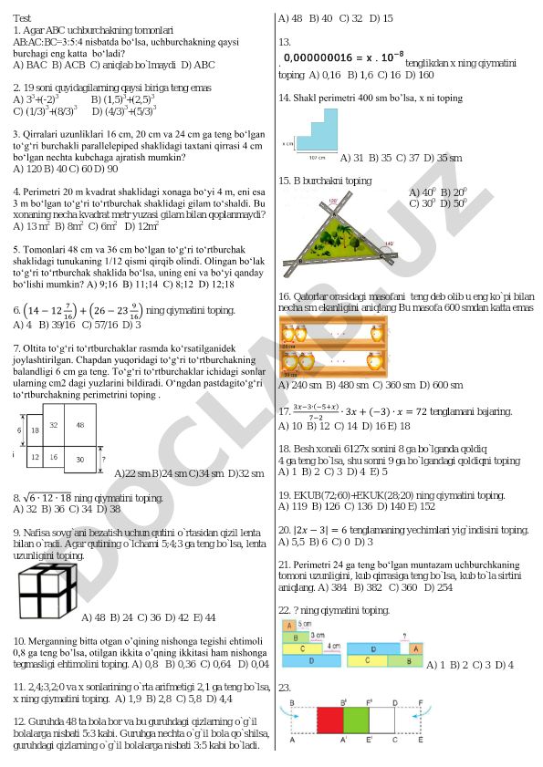 Geometriya va arifmetika masalalari to'plami
