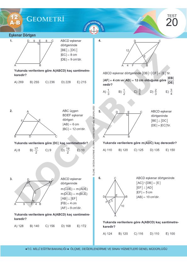 Eşkenar Dörtgen Geometri Test Soruları
