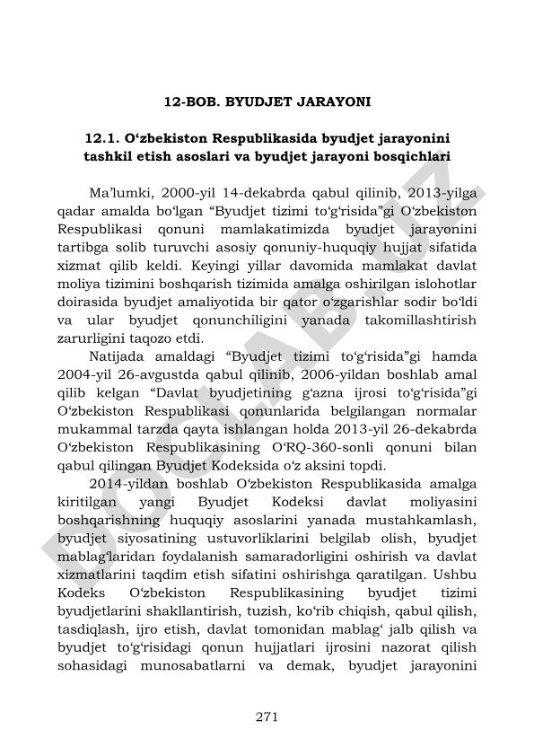 O'zbekistonda byudjet jarayonini tashkil etish asoslari va bosqichlari