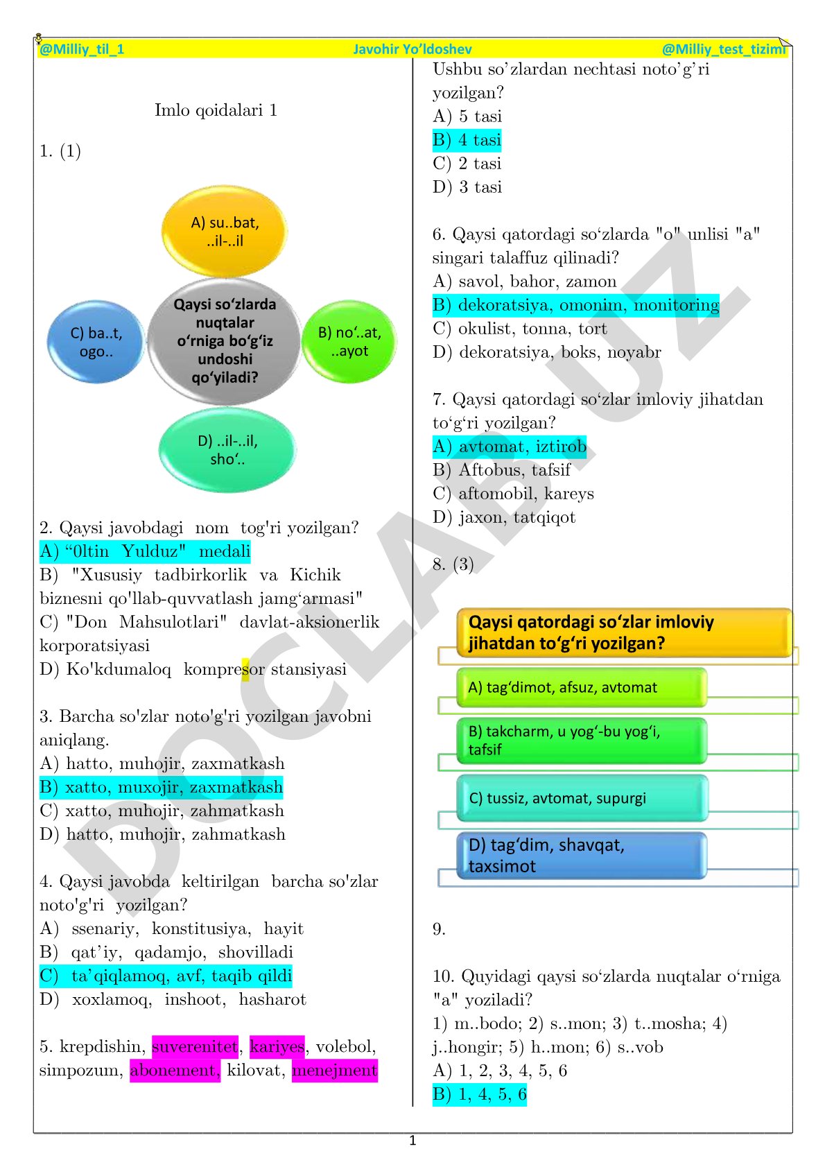 Imlo qoidalari test savollari