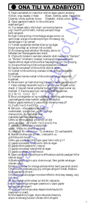 Ona tili va adabiyoti fanidan test savollari