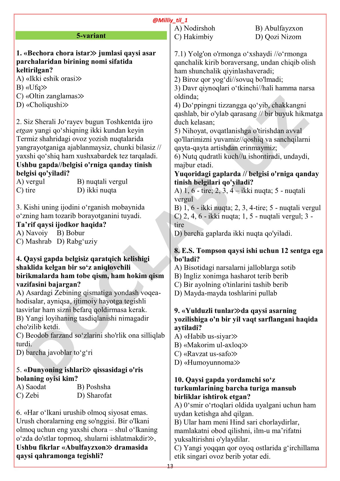Ona tili test savollari