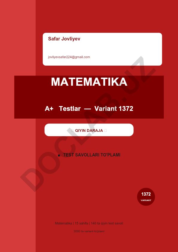 Matematika test savollari to'plami - Variant 1372