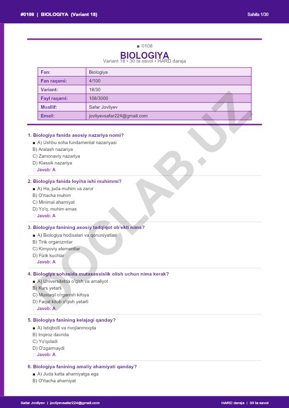 Biologiya fanining fundamental nazariyalari va ahamiyati