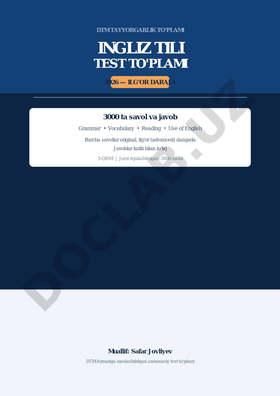DTM Ingliz tili test to'plami 2026 — Ilg'or daraja 3000 savol