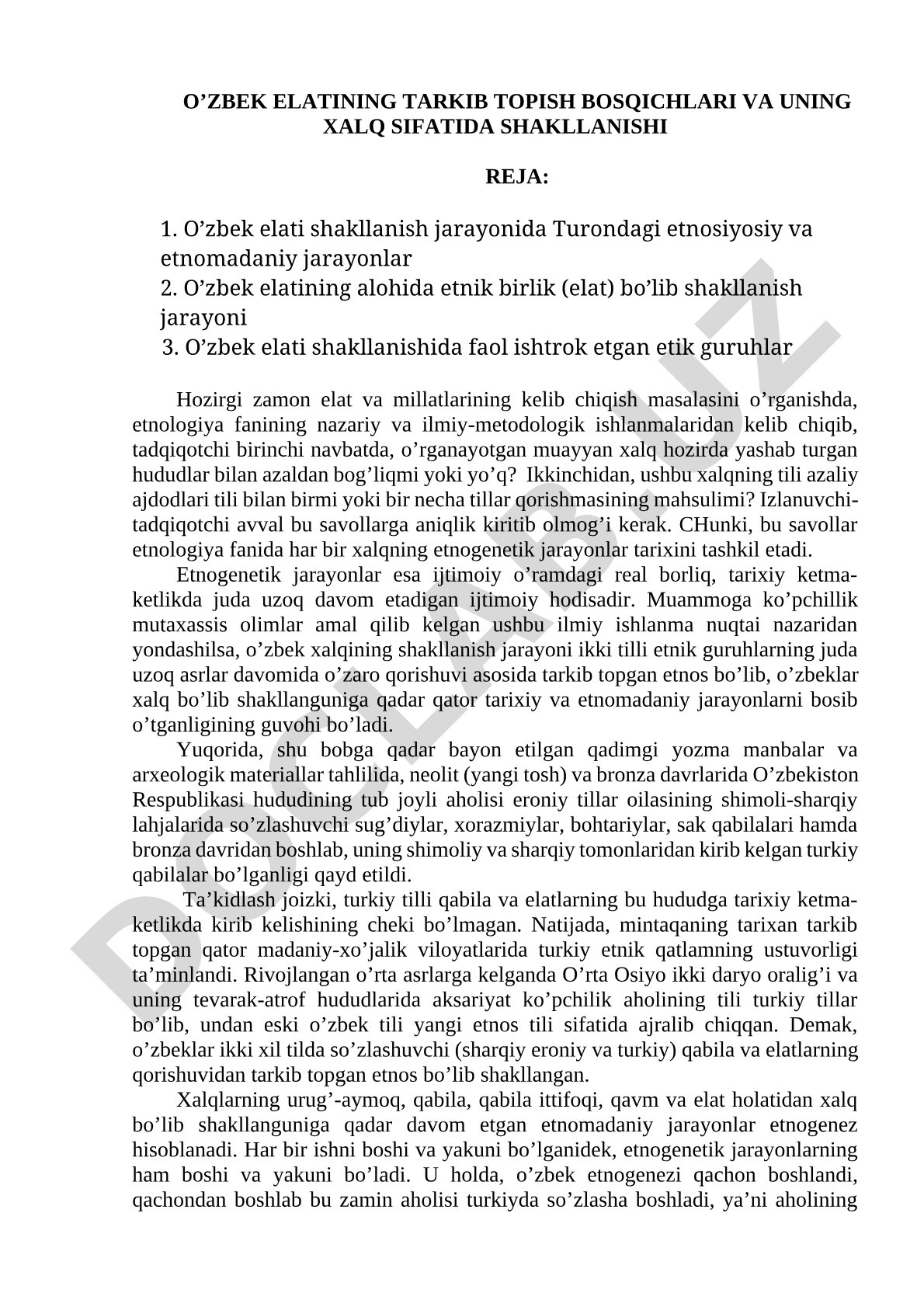 O'zbek elatining tarkib topish bosqichlari va uning xalq sifatida shakllanishi