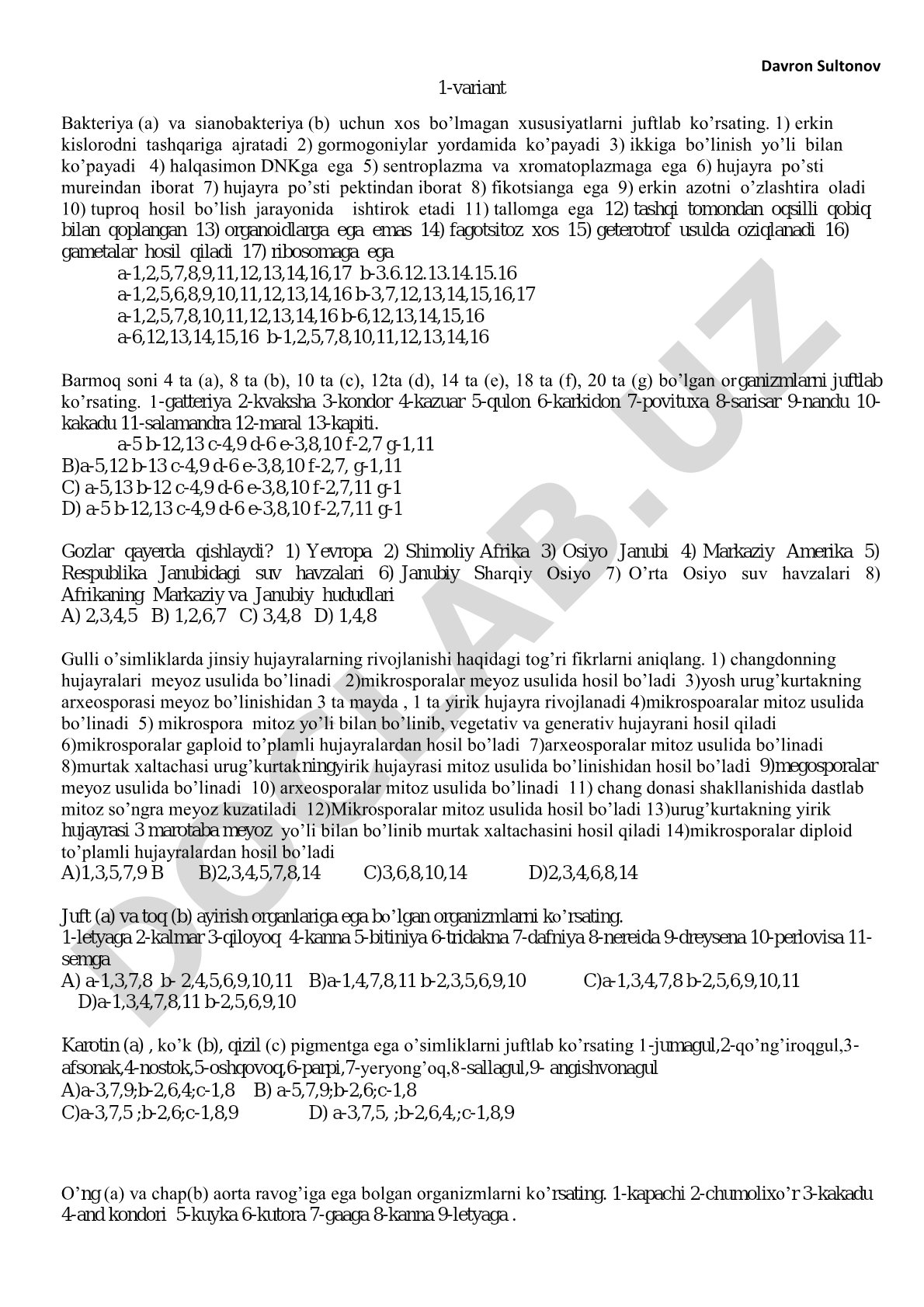 Bakteriya va sianobakteriya xususiyatlari