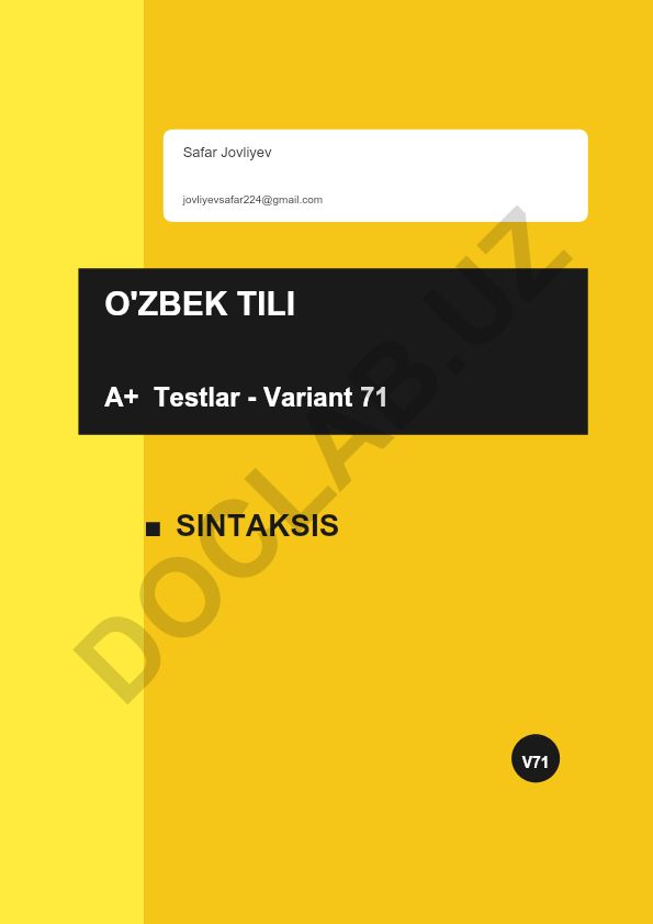 O'zbek tili sintaksis testi - Variant 71