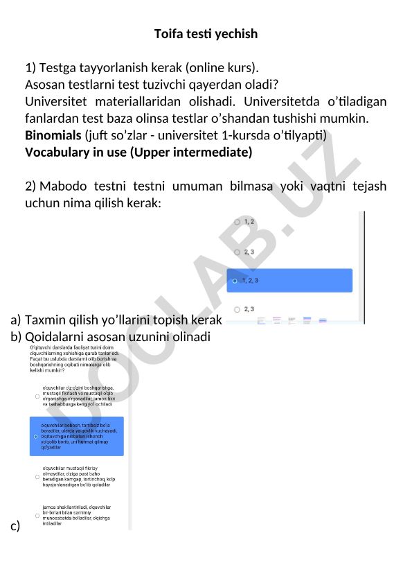 Test yechish usullari va pedagogik metodlar