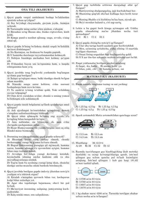 Ona tili fanidan test savollari