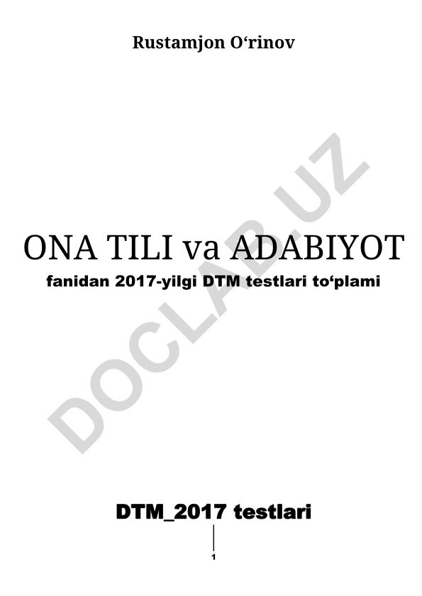 ONA TILI va ADABIYOT fanidan 2017-yilgi DTM testlari to'plami