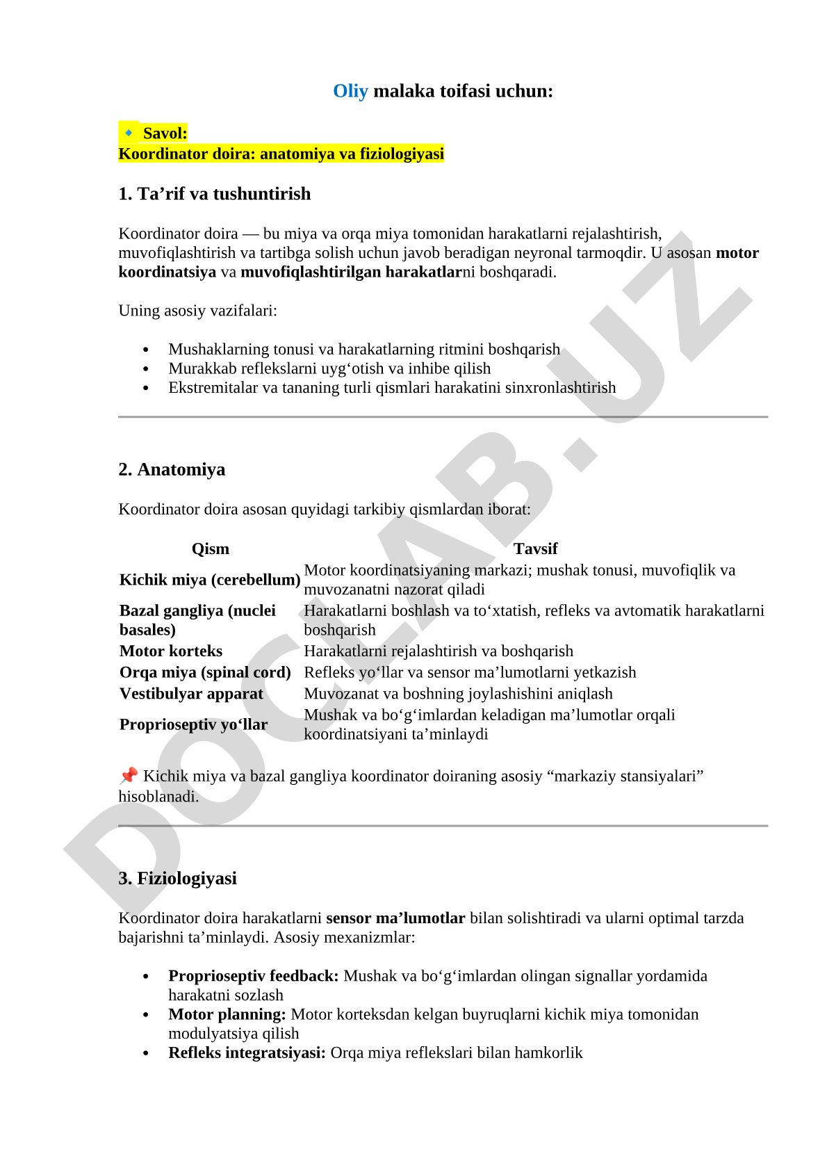 Koordinator doira: anatomiya va fiziologiyasi