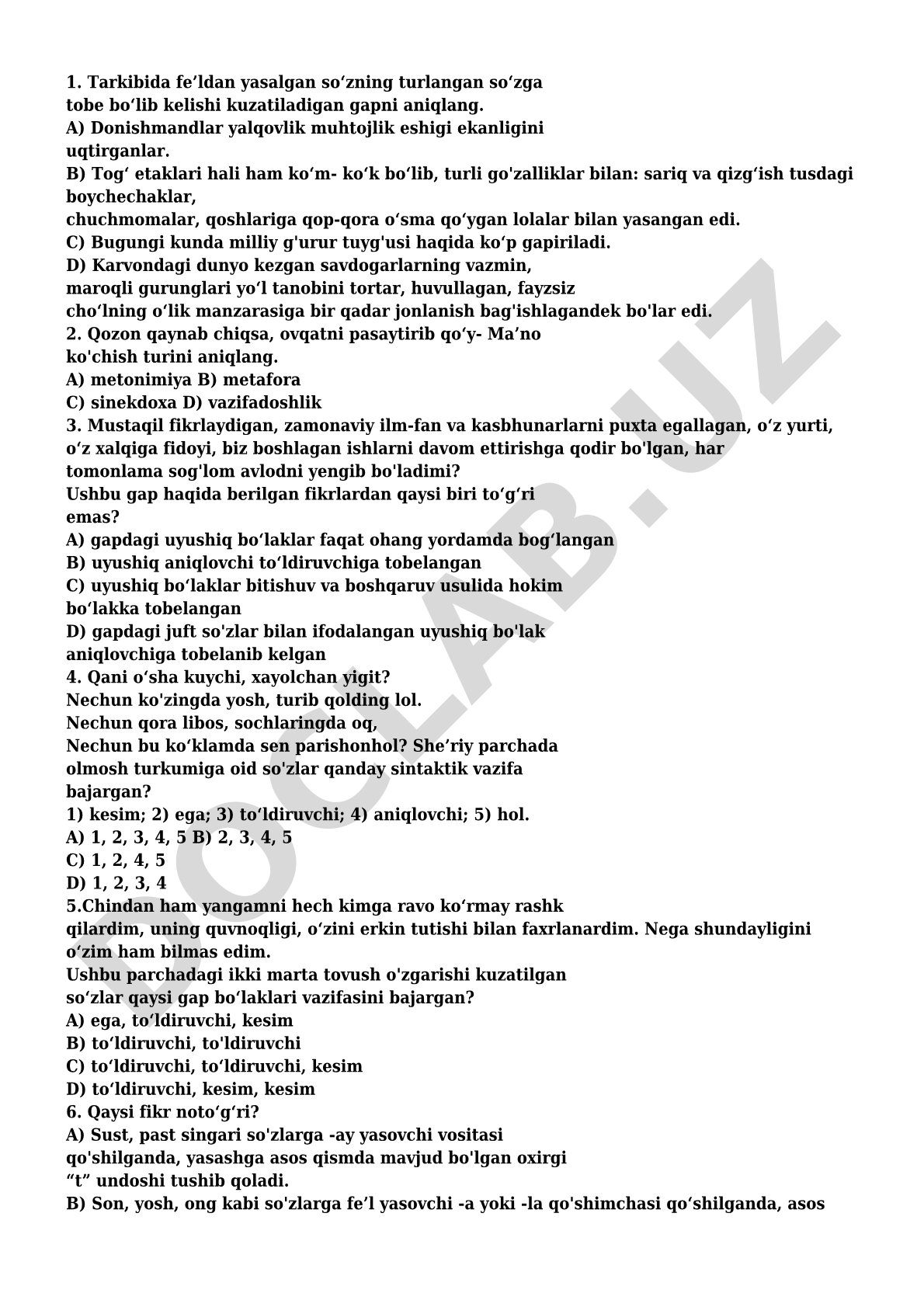Tilshunoslikka oid test savollari