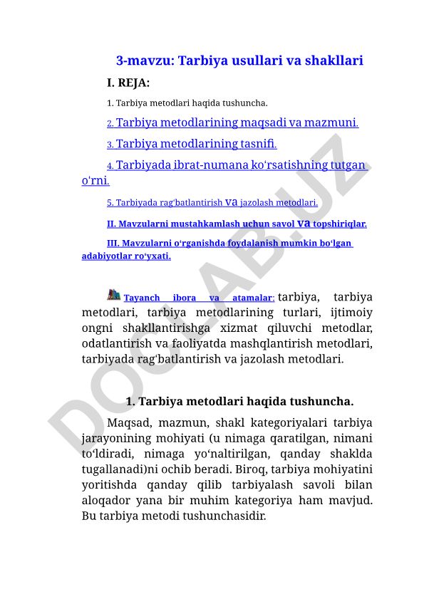 Tarbiya usullari va shakllari